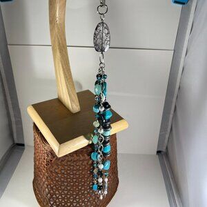 2 Turquoise & Black Beaded Keychain With Crackle Glass Accent Multi-Toned Gemsto